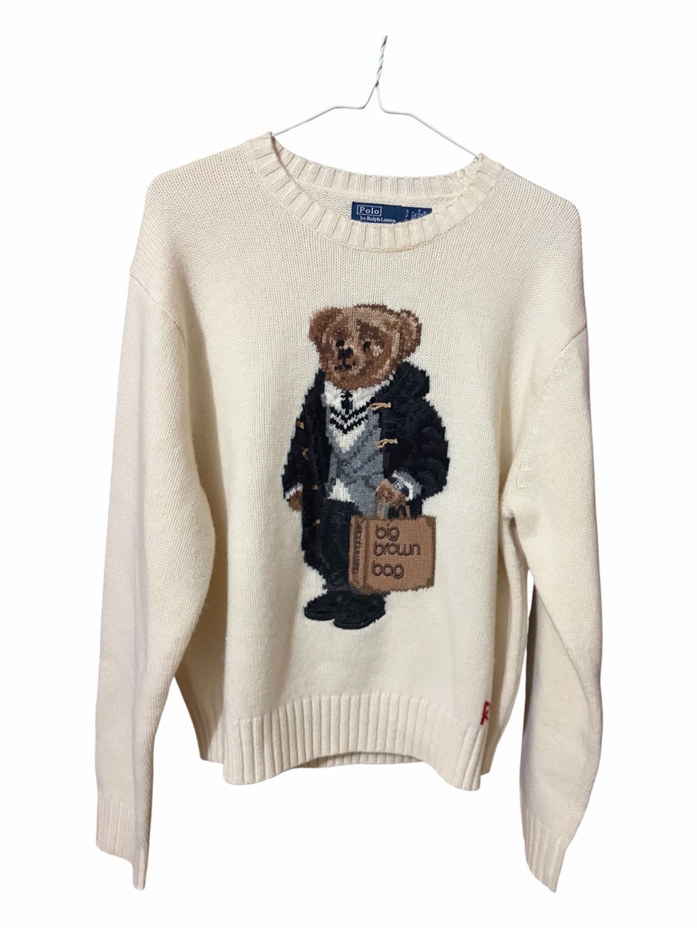 Polo by Ralph Lauren Cream Crewneck Sweater with Bear Graphic